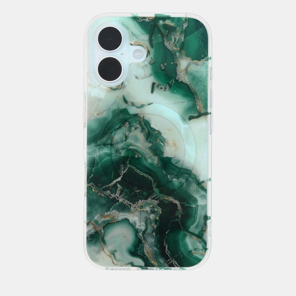 IPhone 16, Green And White With Silver And Gold Leaf Accents, 20F185PH006